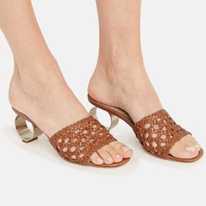 Loeffler Randall Brette Brown Woven Sandal With Metallic Rond Circular Heel 7